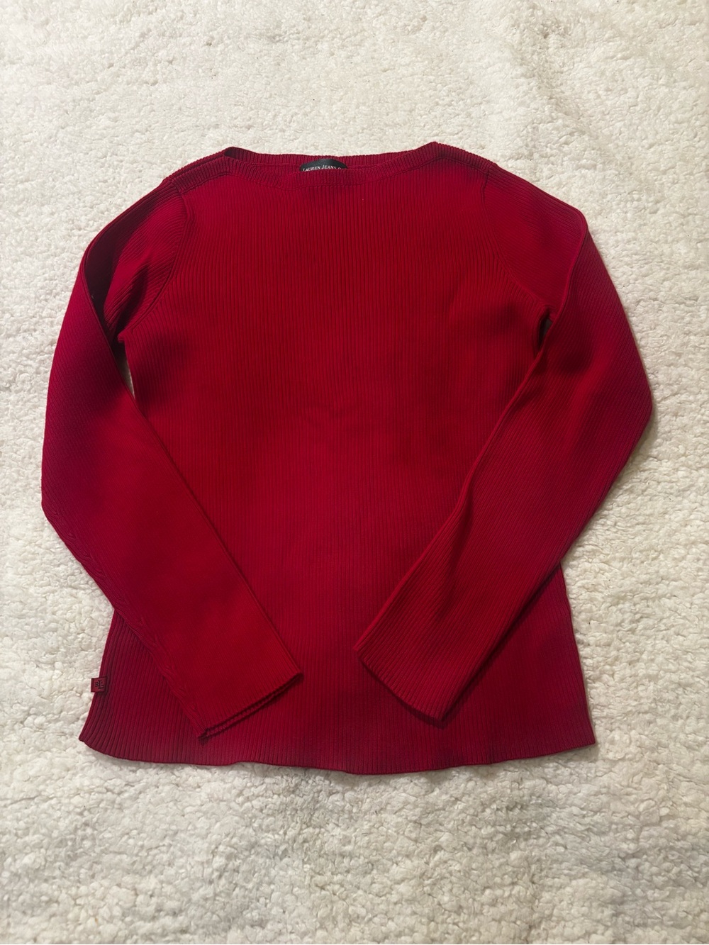 Classic Red Ribbed Long Sleeve Top0601